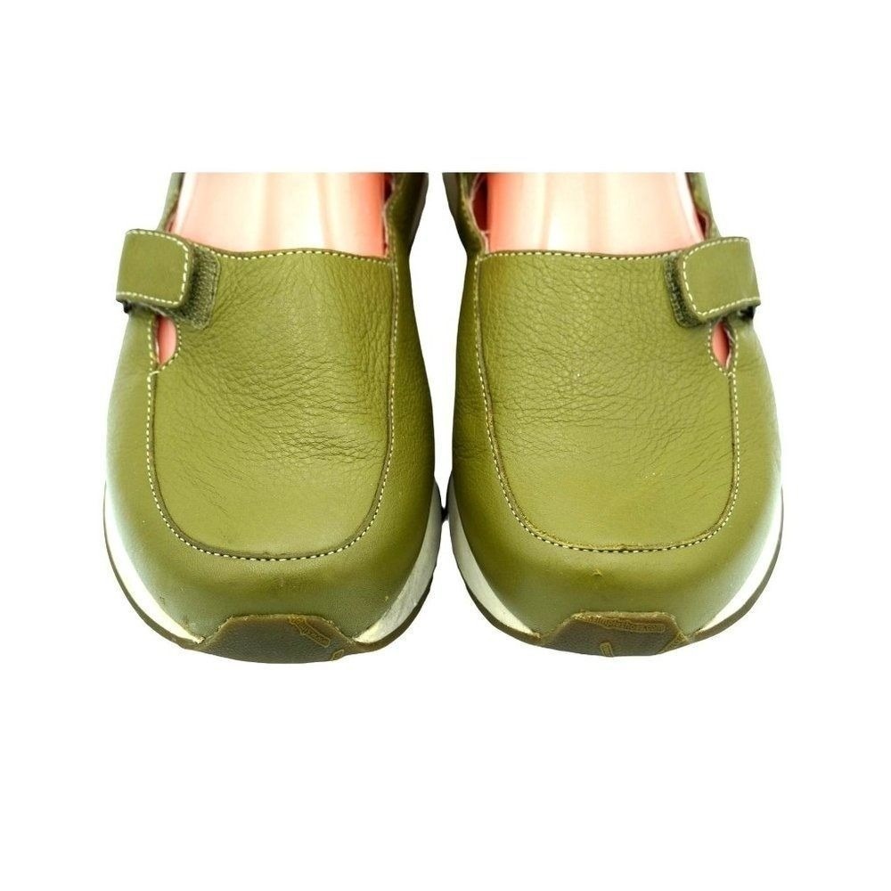 Gorpcore Simple Mary Jane Shoes Women 7.5 Olive Green Leather Wedge Straps - Picture 2 of 12